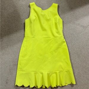 J. Crew Acid Yellow Midi Dress with Scalloped Hem size 12